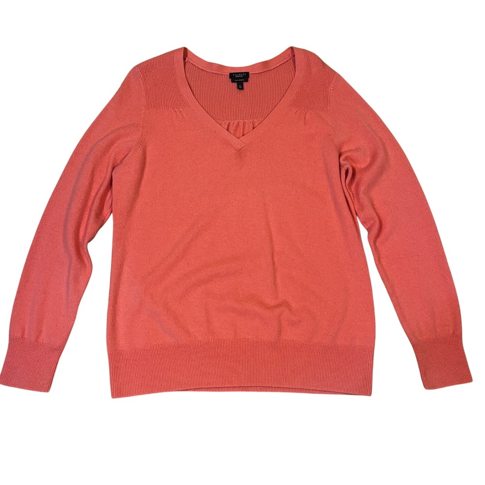 Talbots Coral 100% Pure Cashmere V-Neck Sweater XL Ribbed Shoulder